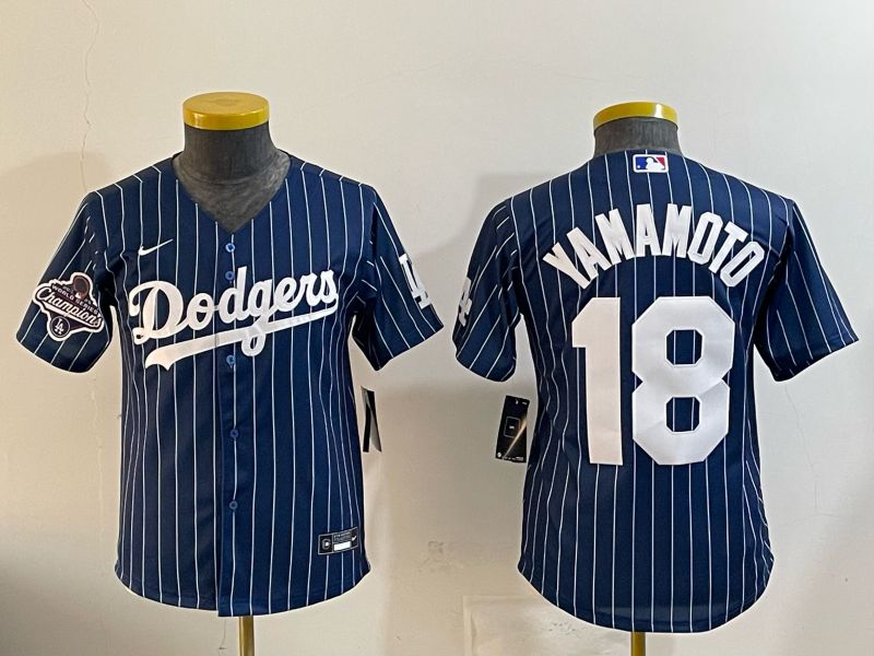 Youth Nike 2026 Los Angeles Dodgers #18 Yamamoto Blue Stripe Game MLB Jersey 121112